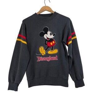 Vintage 80's Disney Disneyland Mickey Mouse‎ Sweatshirt Small Striped Sleeves